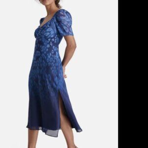 DKNY Sweetheart Neck Chiffon Midi Dress Blue 8